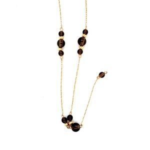 14k Gold Brown/Gold Beads Lariat Necklace
